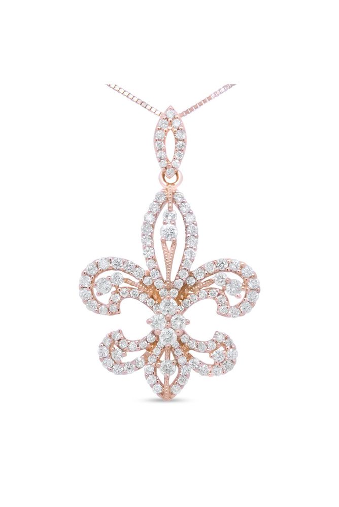 1.00 Cttw Round Diamond Fleur De Lis Necklace